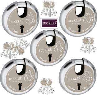 BUCKLER Iron-Steel 77MM,8 Lever-4 Key Shutter lock for Shop,Godown,Main Gate-Main Door 5 Lock