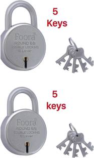 Foora (Pack-2) Round 65 with 5 Keys, Double Locking, Lever Technology Padlock