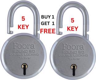 Foora Small Round 50mm Padlock with 5 Keys, Double Locking, 8 Lever, for Gate Door Padlock