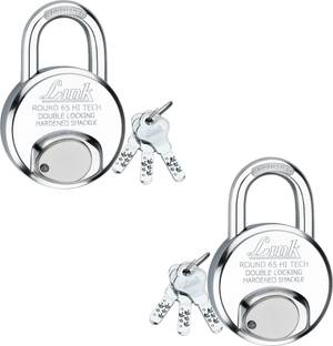 Link Hi-Tech 65mm Round Lock|Stainless Body|Hardened Shackle|Hi-tech Keys (Pack-2) Padlock