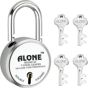 Fithome Alone Round 50mm Lock for Home Link Gate Shop Shutter, Double Locking 4 Keys Padlock