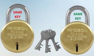HINDSON Lock with Common Key, 2 Padlock with 3 Same Keys, Link Steel 8 Lever, Gold 65mm Padlock