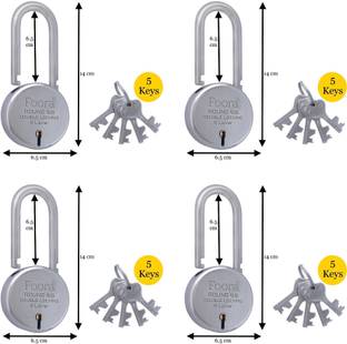 Foora (Pack 4) Round 65 LS with 5 Keys Each, Extra Long Shackle, Double Locking, Padlock