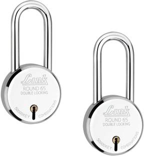 Link 65mm New Round Long Shackle Padlock|Iron Lever|50k Key Combinations(Pack of 2) Padlock