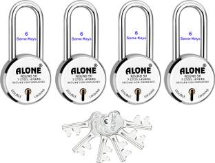 अलोन Round 50mm Long Neck 6 Same Keys 4 Padlocks for home door gate shutter shop पैडलॉक