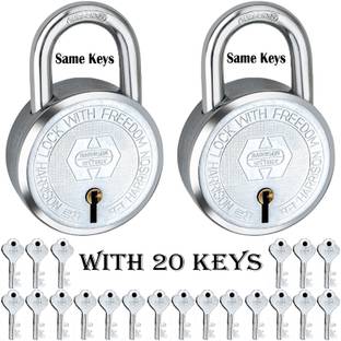 HARRISON Same Key Lock | Buy 1 Get 1 Free | 2 Round Lock 65mm with 20 Keys | Lock and Key Padlock