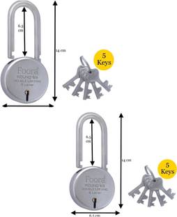 Foora (Pack 2)Round 65 LS with 5 Keys Each, Long Shackle, 8 Lever, Double Locking Padlock