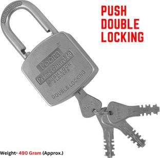 Foora Push Lock with 4 Key,Double Locking,8 Zinc Coated Lever 60mm,Harden Shackle,Door Lock