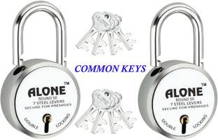 alone Round 50mm Lock for Home Gate Shop & Shutter, 8 Same Keys 2 Lock (pack 2) Padlock