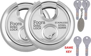 Foora Same Key Disc 90mm Shutter Lock for shop, Stainless Steel with Hi-tech Keys Padlock