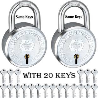 HARRISON Same Key Lock | Buy 1 Get 1 Free | 2 Round Lock 65mm with 20 Keys | Lock and Key Padlock