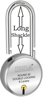 IBDA long shackle | small lock & key |Double Locking| 6 Levers | Rivetless Steel Body Padlock