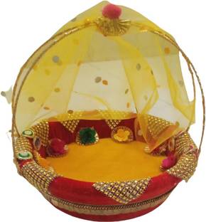 SHYAM Unique Design Laddu Gopal Decorative CARRY Basket With DOUBLE METAL Handle Size (0 to 5) Handmade Premium Quality [We Can Easily CARRY Our LADDU Safely With This] Jhula