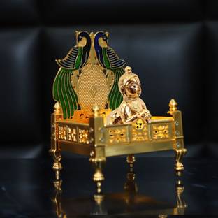 Chhariya Crafts Metal Krishna With Palana Singhasan, Laddu Gopal Ji , For Home And Office Temple Jhula