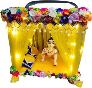 tilak shringar laddu gopal ji special wooden bed with (LED LIGHT)(SIZE 1to6) Jhula