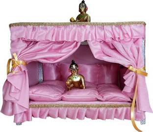 SHYAM Laddu Gopal HEAVY WOODEN WINTER Special Bed Cum Singhasan Furnished With Comfortable Mattress/ Gadda Handmade Premium Quality [Keep your Laddu WARM With This] [Best For ALL Upcoming Festivals/Seasons Special BED] (Navratri,Dandia And Diwali Special BED Cum Singhasan) Size Small (0 to 2) Handmade Premium Quality Jhula