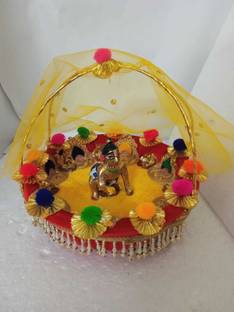 SHYAM Laddu Gopal CARRY Basket With Double METAL Handle Size Medium 3 to 4 Jhula