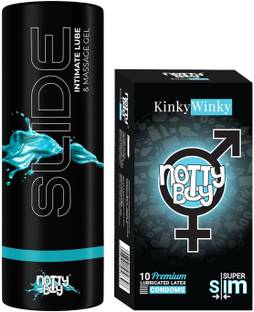 NottyBoy Super Slim Ultra Thin Condoms (10 Sheets) and Slide Original Water Based Lubricant
