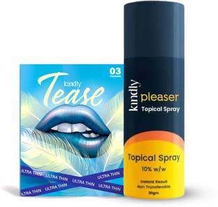 Kindly His Pleaser Topical Spray (20Gm) With Pack of 3 UltraThin Condoms Lubricant