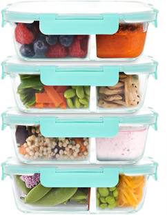 Cutting EDGE Smart Lock Borosilicate Rectangular Glass 2 Partition/Compartments (4x600ml) 4 Containers Glass Office Lunch Box