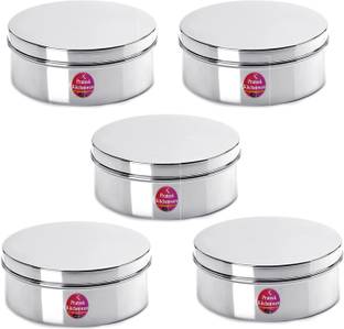 Prateek Kitchenware Round Steel Portion Control Food Container/Lunch Box/Tiffin (350 ml) 5 Containers Lunch Box