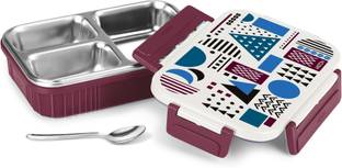 MILTON Fun Feast 3 Steel Tiffin Box, 700 ml, Maroon | 3 Leak Proof Compartment 1 Containers Lunch Box
