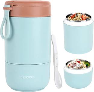 Tabletext Insulated Food Storage Bento Box for Kids Adult Food Jar with Folding Spoon 2 Containers Lunch Box