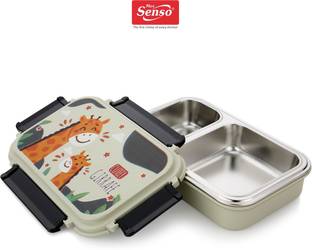 Max Senso Tommy 2 Compartment Steel Lunch Box for Kids Lunch Box for School & Office 2 Containers Stainless Steel, Plastic School Lunch Box