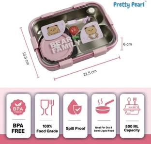 Pretty Pearl BearHug Bento Box: 3-Compartment Thermal Lunchbox for Kids & Adults 3 Containers Lunch Box