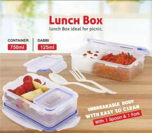 SKOLL Lock and Seal 800 ml Plastic Lunch Box for Kids School, Office-Airtight 2 Containers Lunch Box