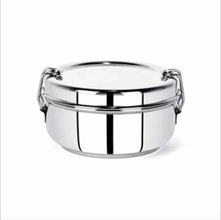 Silvester Round Stainless Steel Lunch box with Separate Partition Plate & Locking Clip 1 Containers Lunch Box