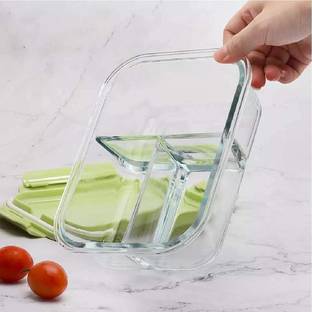 Glassbunny Glass Food Storage Containers With Lids - 3 Compartment 1 Containers Lunch Box