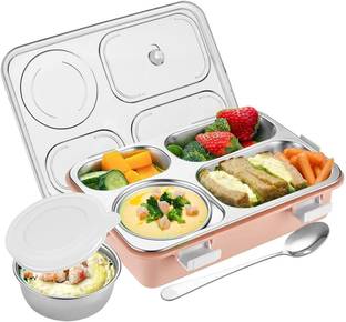 TechHark Stainless Steel 4 Compartment Leak Proof Lunch Box 4 Containers Lunch Box