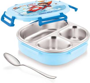 Good Day Donut 3 Insulated Steel Tiffin With Spoon For Kids, School 3 Containers Stainless Steel School Lunch Box