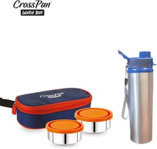 CrossPan Freshmeal Orra Stainless Steel Lunch Box /Tiffin Box with SS Bottle (750ml) 2 Containers Lunch Box