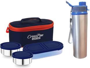 CrossPan Orra Double Decker Stainless Steel Lunch/Tiffin Box with Sleek Bottle (750ml) 3 Containers Lunch Box