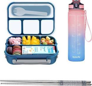TAKSHIT Lunch Box 1L Bottle and 2 chopstik for office School Collage 4 Containers Lunch 1000 ml Bottle