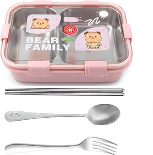 HM EVOTEK Bear Lunchbox for Kids with 2 Compartments, Leak-Proof, BPA-Free Utensils 2 Containers Lunch Box
