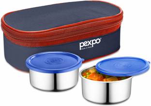 pexpo Nano Stainless Steel Lunch Box With Cover Bag and Leakproof Air-Tight 2 Containers Lunch Box