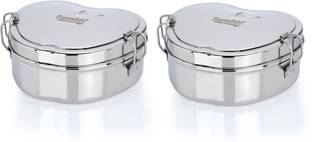 Sumeet Stainless Steel Apple Lunch Box with Steel Separator Plate & Locking Clip,650ML 2 Containers Lunch Box