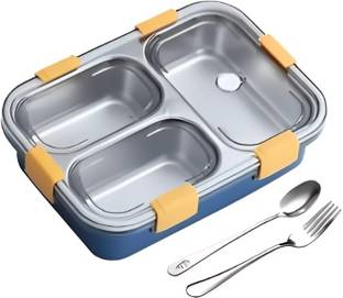 HKC HOUSE Stainless Steel Leak Proof with 2 Spoon Lunch Box 3 Containers Lunch Box
