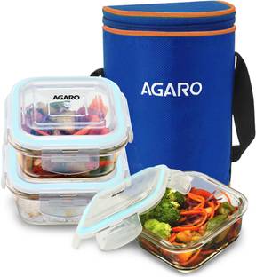 AGARO Elite Lunch Box 3 Containers Glass Office Lunch Box