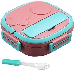 LAVI 3 Grid Creative 304 Stainless Steel Children's Meal Box Lunch Box 550ml (Pink) 3 Containers Lunch Box