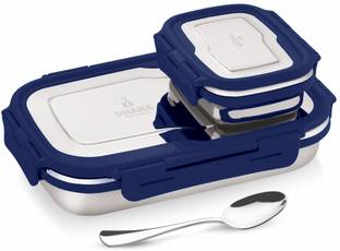 Dhara Stainless Steel Blaze Airtight Leak Proof Tiffin Box with Mini Container Inside Navy Blue 2 Containers Lunch Box