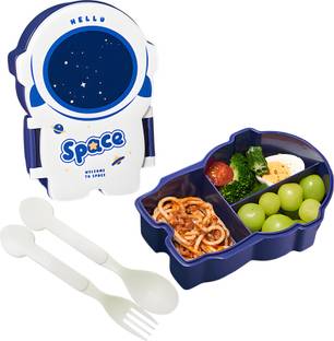 Koochie Koo Space Theme Lunch Box with 3 compartment and Cutlery Accessories for School Kids 1 Containers Lunch Box