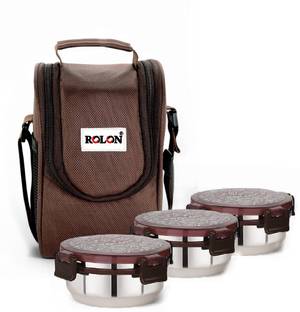 ROLON Lunch Lock 3 | Brown | 3 Airtight Containers | Insulated Lunch Bag 3 Containers Lunch Box