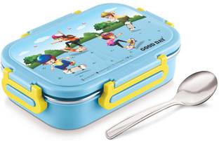Good Day Ricco Insulated Steel Tiffin With Spoon For Kids, School 2 Containers Lunch Box