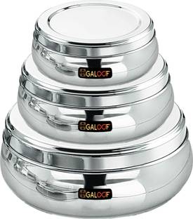 GALOOF Stainless steel Set of 3 Puri Dabba/Slim Food Container/Storage Canister/Tiffin 3 Containers Lunch Box