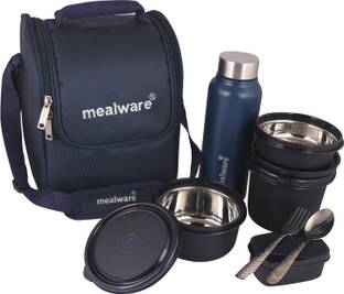 mealware TESCO Lunch Box | Plastic Pickle Box, Spoon & Fork, Leak Proof. Microwave Safe 5 Containers Lunch Box