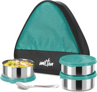 MILTON Stainless Steel Lunch Box With Insulated Jacket, Green 3 Containers Lunch Box